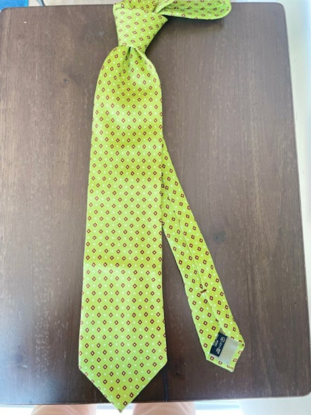 ERMENEGILDO ZEGNA Silk Tie Geometric 100% Silk Necktie Green Made in Italy 4"
